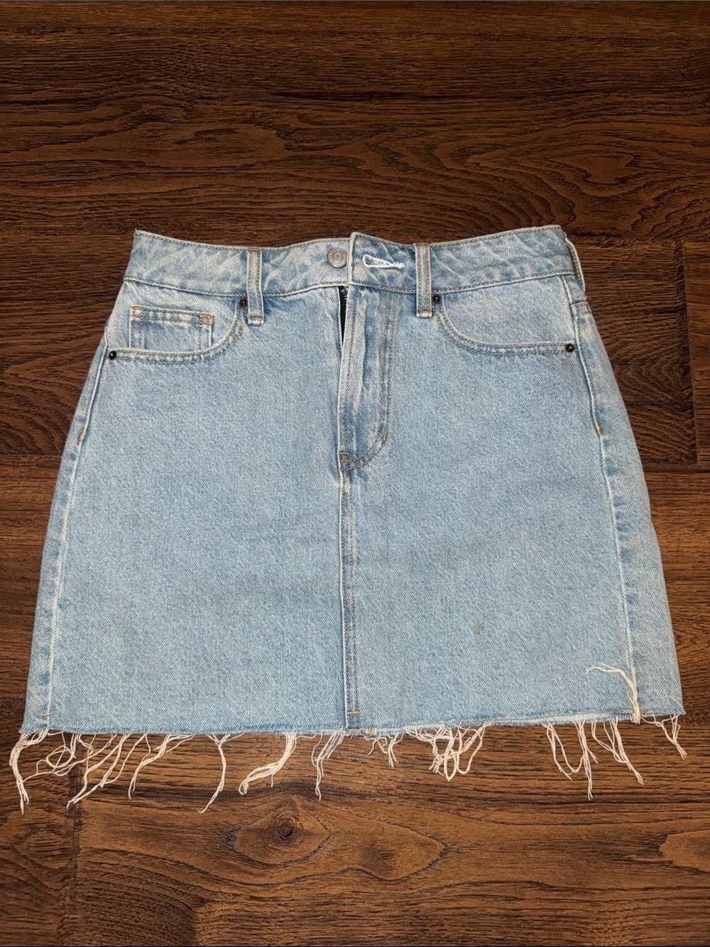 PacSun Pale Blue Frayed Hem Denim Skirt